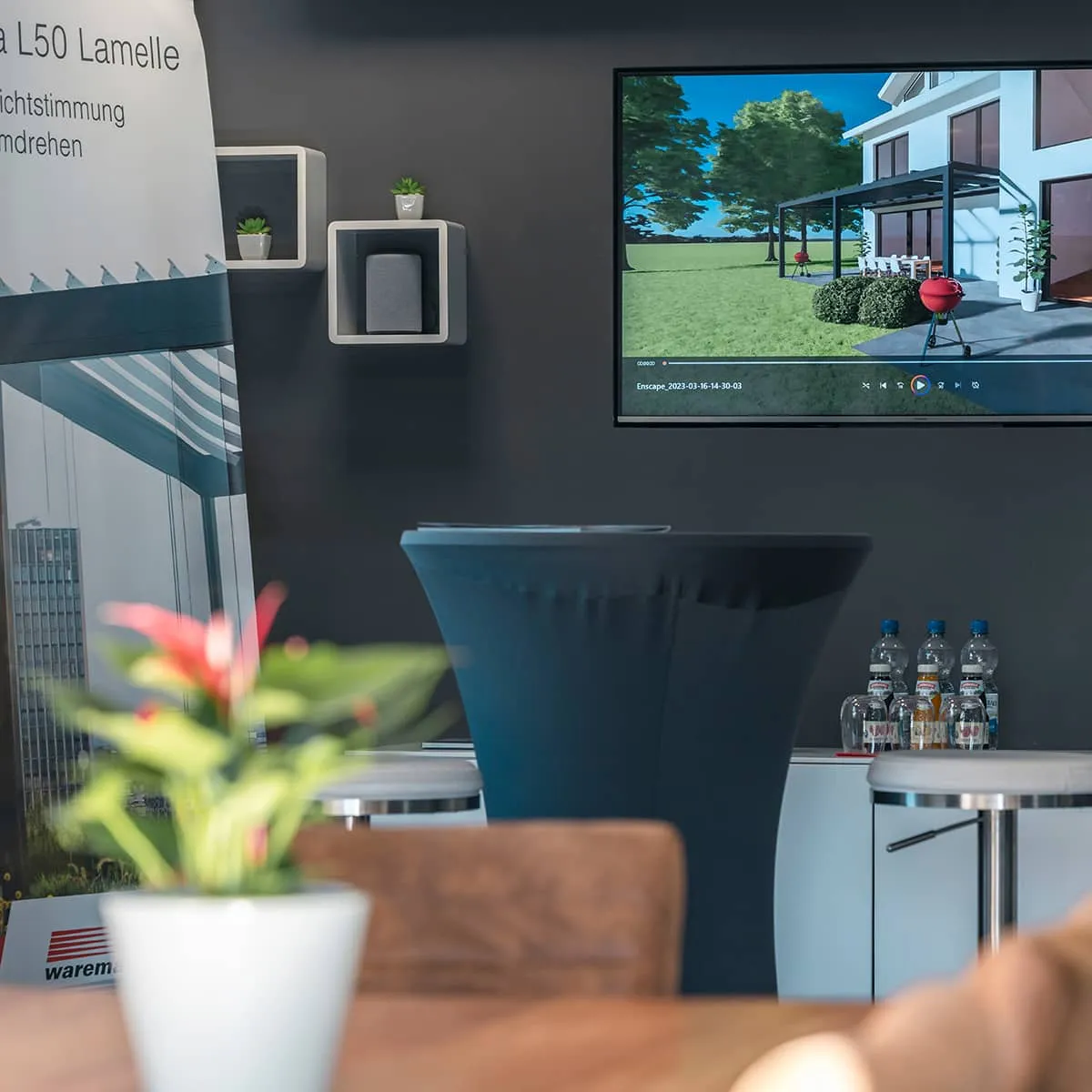 Innenbereich der Ausstellung in Wangen im Allgäu: Produktmuster, Beratung und 3D-Visualisierung