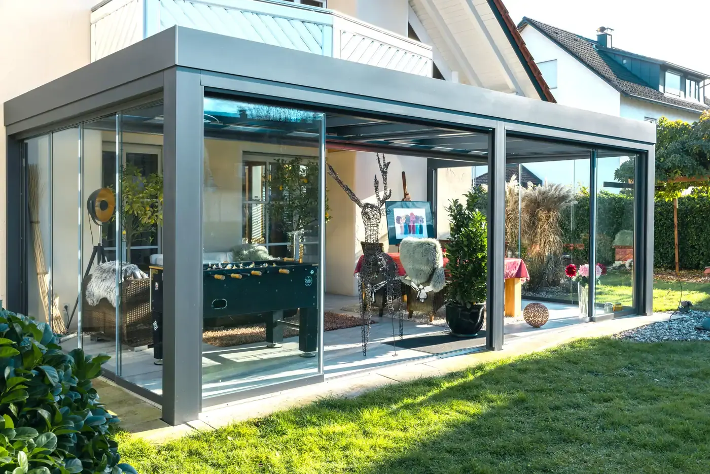 Flachdach Terrassenüberdachung in Wangen im Allgäu